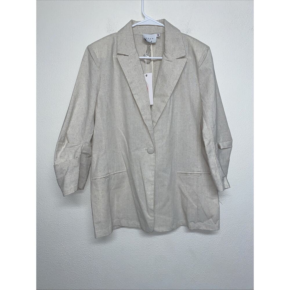 Lush Oatmeal Linen Blazer Women's Size S Padded Shoulder 1 Button Long Sleeve
